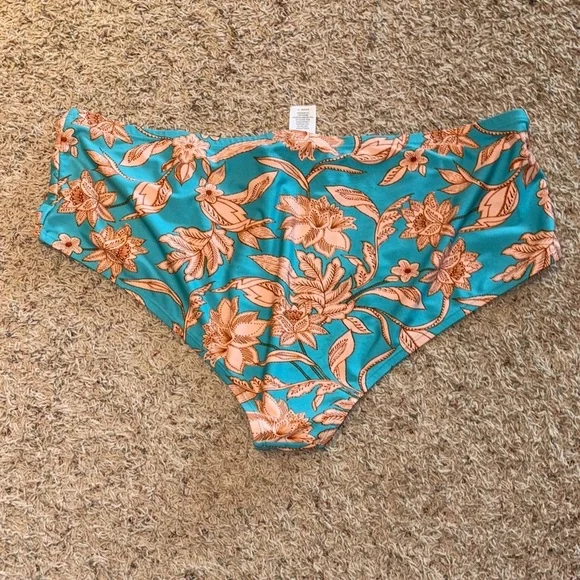 Floral Teal and Orange Tankini Swimsuit - Plus Size 2X (20W-22W)​​ - Picture 5 of 6